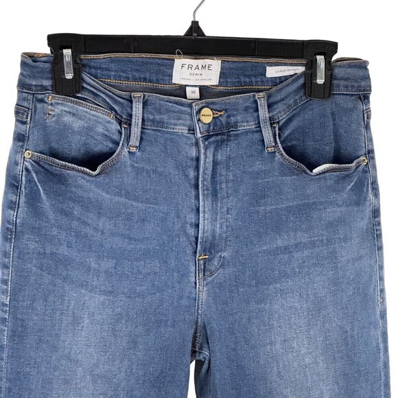 Frame Le High Straight Blue Jeans Denim Casual Raw Hem Stretch Women's Sz 30 GUC - Picture 2 of 9